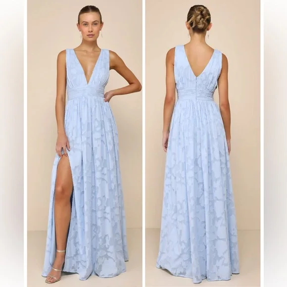 Lulus Sweet Sophistication Light Blue Burnout Floral Maxi Dress Size XL Formal - Picture 1 of 10